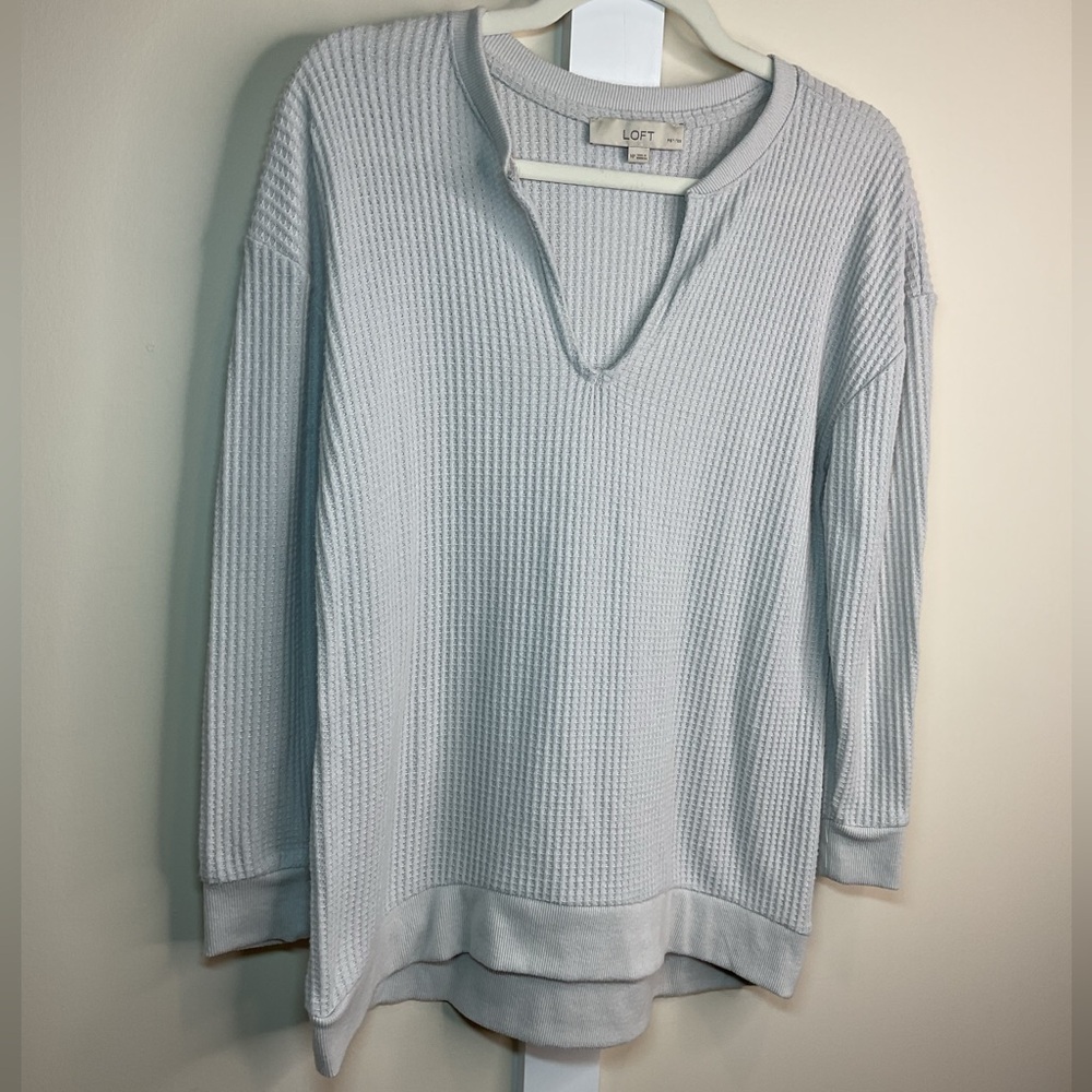 LOFT Light Gray Waffle Knit Top - Picture 3 of 6